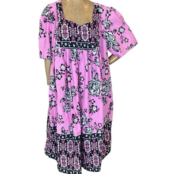 Only Necessities Cotton Floral Kaftan Muumuu House/Patio Dress 2X Pink 297F - Picture 2 of 9